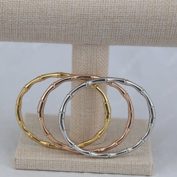 Sterling Silver Bamboo-Style Bangles – Gold, Silver or Rose Gold - Picture 3 of 4